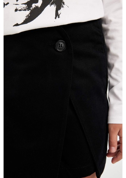 Kız Çocuk 29 Ekim Cumhuriyet Bayramı Düğmeli Gabardin Siyah Şort Etek D5286A824WN