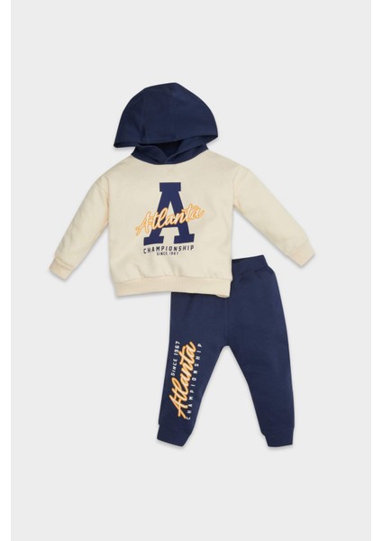 Erkek Bebek 2'li Takım Kapüşonlu Baskılı Sweatshirt Beli Lastikli Jogger Eşofman Altı D5824A524WN