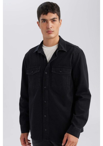 %100 Pamuk Regular Fit Uzun Kollu Jean Gömlek D5386AX24AU