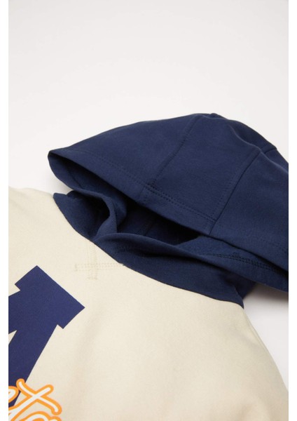 Erkek Bebek 2'li Takım Kapüşonlu Baskılı Sweatshirt Beli Lastikli Jogger Eşofman Altı D5824A524WN