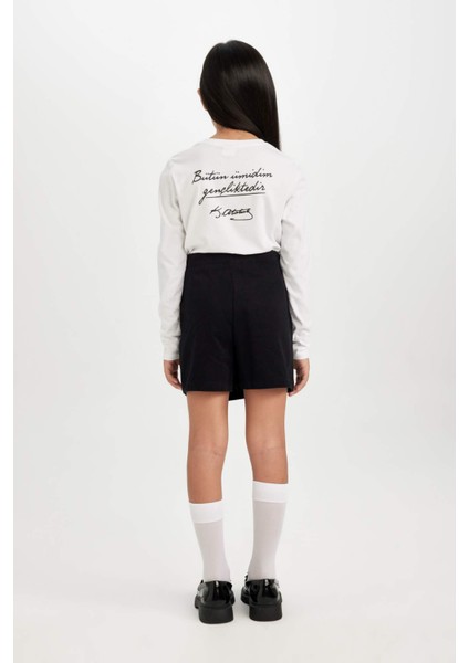 Kız Çocuk 29 Ekim Cumhuriyet Bayramı Düğmeli Gabardin Siyah Şort Etek D5286A824WN