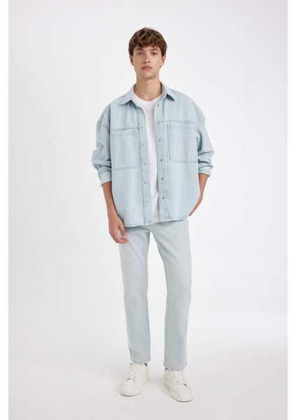 %100 Pamuk Oversize Geniş Kalıp Jean Uzun Kollu Gömlek