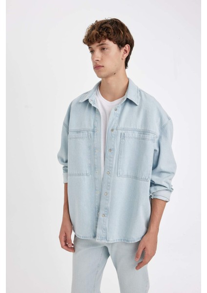 %100 Pamuk Oversize Geniş Kalıp Jean Uzun Kollu Gömlek