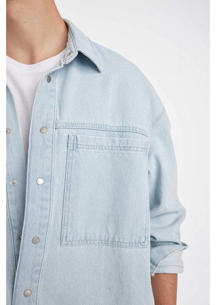 %100 Pamuk Oversize Geniş Kalıp Jean Uzun Kollu Gömlek
