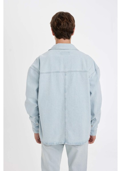 %100 Pamuk Oversize Geniş Kalıp Jean Uzun Kollu Gömlek