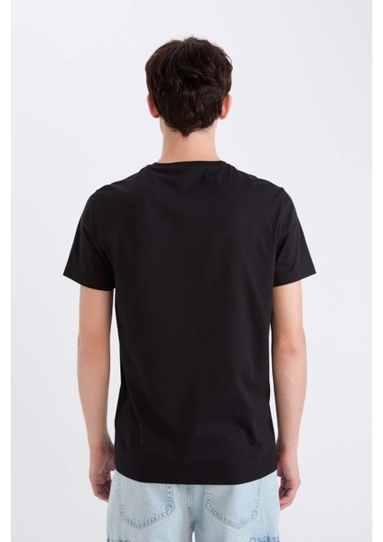 %100 Pamuk Slim Fit Dar Kesim Bisiklet Yaka Baskılı Kısa Kollu Tişört D5566AX25SP