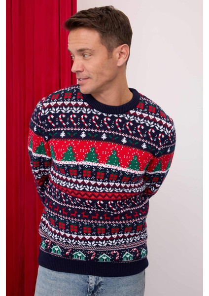 Standart Fit Yılbaşı Temalı Bisiklet Yaka Triko Kazak D5485AX24WN