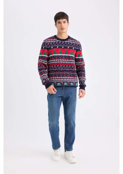 Standart Fit Yılbaşı Temalı Bisiklet Yaka Triko Kazak D5485AX24WN