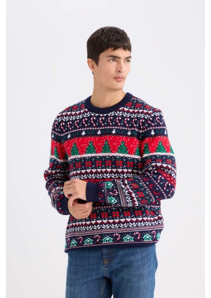 Standart Fit Yılbaşı Temalı Bisiklet Yaka Triko Kazak D5485AX24WN