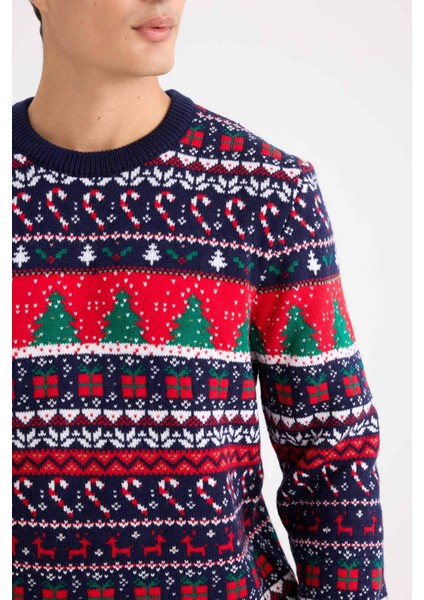 Standart Fit Yılbaşı Temalı Bisiklet Yaka Triko Kazak D5485AX24WN