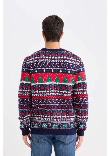 Standart Fit Yılbaşı Temalı Bisiklet Yaka Triko Kazak D5485AX24WN