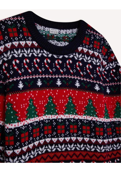 Standart Fit Yılbaşı Temalı Bisiklet Yaka Triko Kazak D5485AX24WN