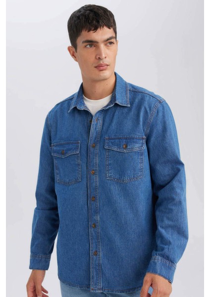 %100 Pamuk Regular Fit Uzun Kollu Jean Gömlek D5389AX24AU