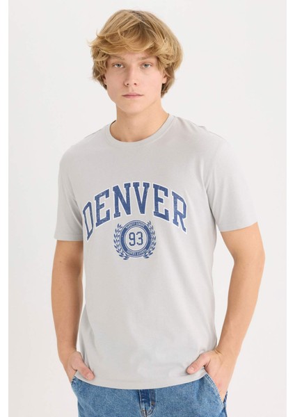 %100 Pamuk Regular Fit Bisiklet Yaka Baskılı Kısa Kollu Tişört D5576AX25SP