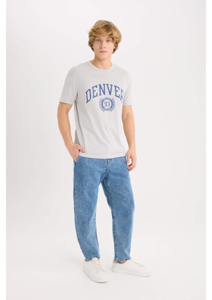 %100 Pamuk Regular Fit Bisiklet Yaka Baskılı Kısa Kollu Tişört D5576AX25SP