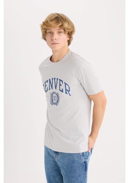 %100 Pamuk Regular Fit Bisiklet Yaka Baskılı Kısa Kollu Tişört D5576AX25SP