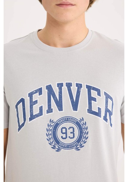 %100 Pamuk Regular Fit Bisiklet Yaka Baskılı Kısa Kollu Tişört D5576AX25SP