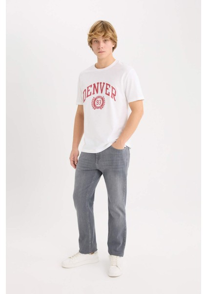 %100 Pamuk Regular Fit Bisiklet Yaka Baskılı Kısa Kollu Tişört D5576AX25SP