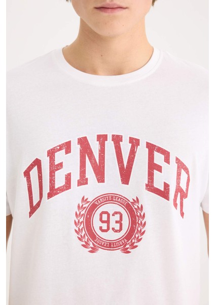 %100 Pamuk Regular Fit Bisiklet Yaka Baskılı Kısa Kollu Tişört D5576AX25SP