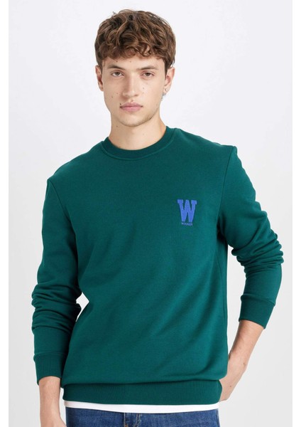 New Regular Fit Bisiklet Yaka Baskılı Kalın Sweatshirt D3670AX24AU