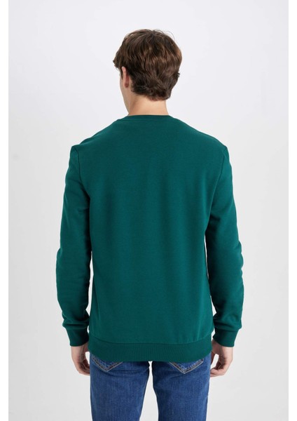 New Regular Fit Bisiklet Yaka Baskılı Kalın Sweatshirt D3670AX24AU