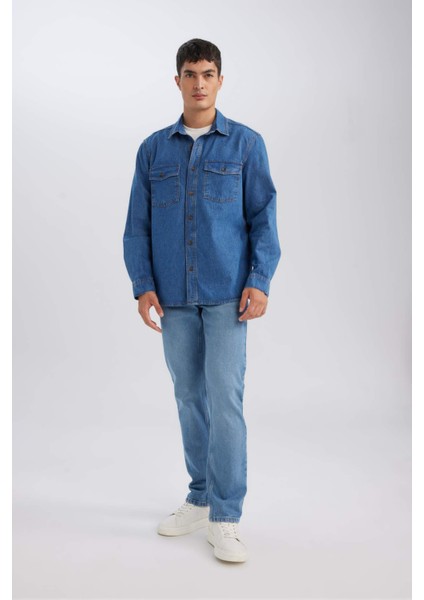 %100 Pamuk Regular Fit Uzun Kollu Jean Gömlek D5389AX24AU