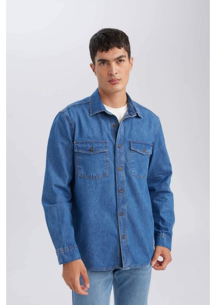 %100 Pamuk Regular Fit Uzun Kollu Jean Gömlek D5389AX24AU