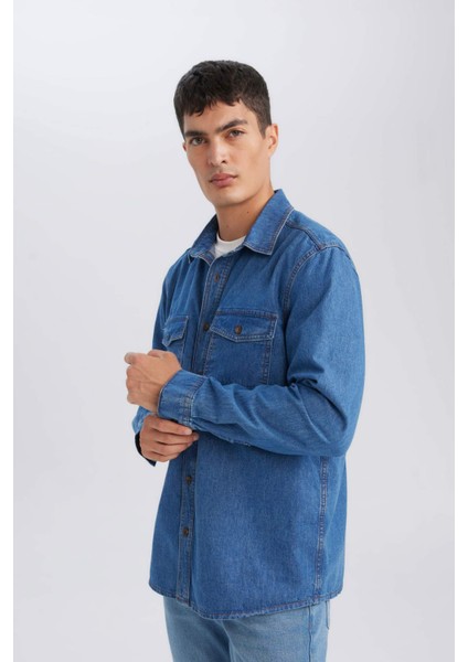 %100 Pamuk Regular Fit Uzun Kollu Jean Gömlek D5389AX24AU