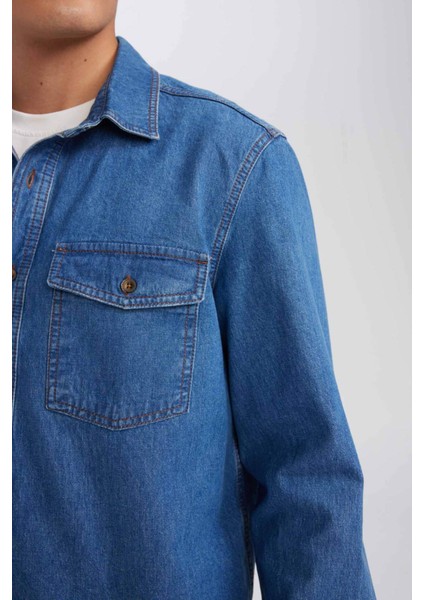 %100 Pamuk Regular Fit Uzun Kollu Jean Gömlek D5389AX24AU