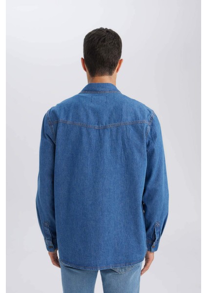 %100 Pamuk Regular Fit Uzun Kollu Jean Gömlek D5389AX24AU