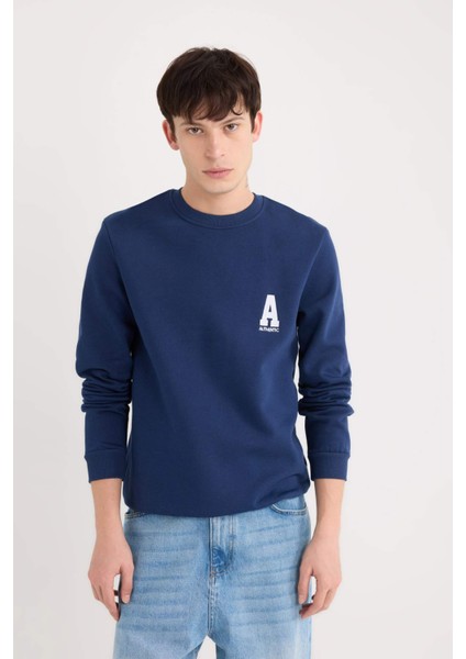 New Regular Fit Bisiklet Yaka Baskılı Kalın Sweatshirt D3670AX24AU