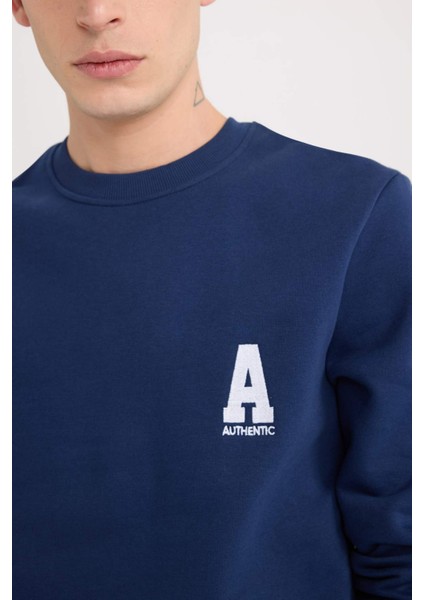 New Regular Fit Bisiklet Yaka Baskılı Kalın Sweatshirt D3670AX24AU