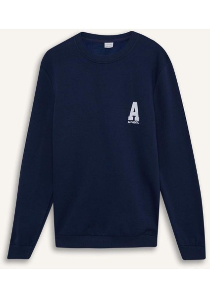 New Regular Fit Bisiklet Yaka Baskılı Kalın Sweatshirt D3670AX24AU