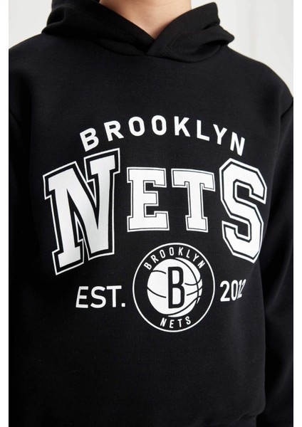 Erkek Çocuk Siyah NBA Brooklyn Nets Kapüşonlu Sweatshirt D3125A824AU