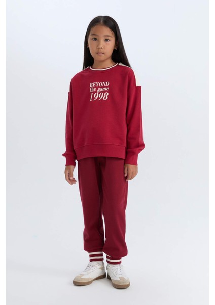 Kız Çocuk Relax Fit Bisiklet Yaka Baskılı İçi Yumuşak Tüylü Okul Sweatshirt D4274A824WN