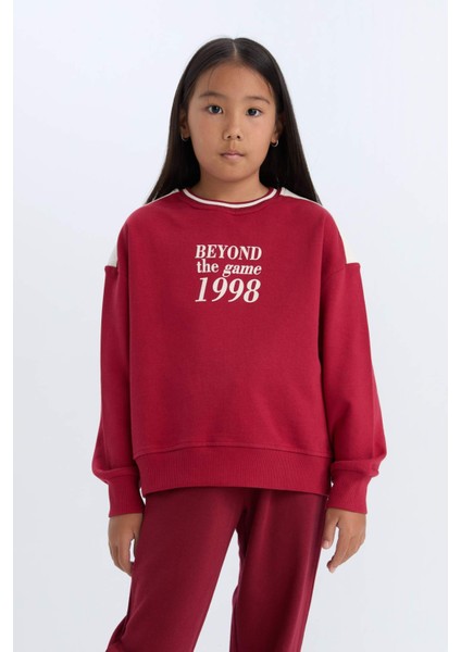 Kız Çocuk Relax Fit Bisiklet Yaka Baskılı İçi Yumuşak Tüylü Okul Sweatshirt D4274A824WN