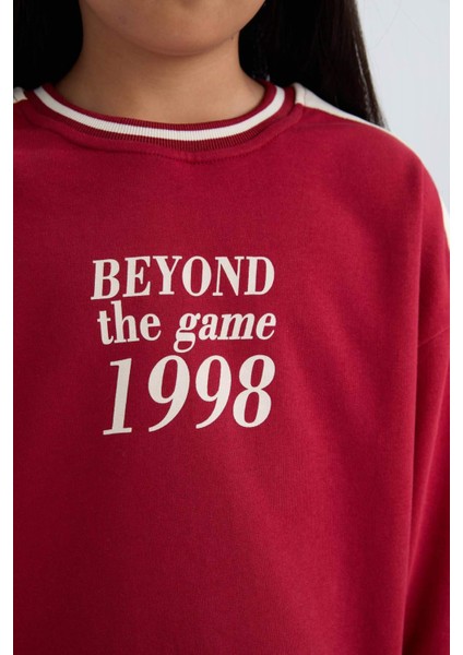 Kız Çocuk Relax Fit Bisiklet Yaka Baskılı İçi Yumuşak Tüylü Okul Sweatshirt D4274A824WN