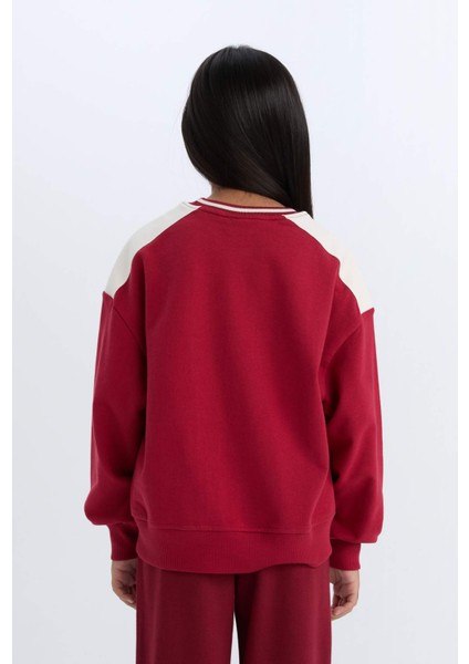 Kız Çocuk Relax Fit Bisiklet Yaka Baskılı İçi Yumuşak Tüylü Okul Sweatshirt D4274A824WN