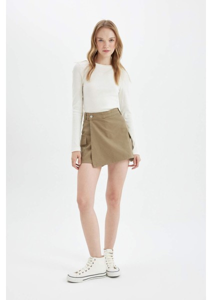 Regular Fit Normal Bel Kargo Cepli Gabardin Şort Etek D4991AX24AU