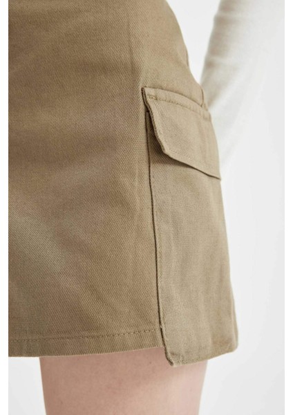 Regular Fit Normal Bel Kargo Cepli Gabardin Şort Etek D4991AX24AU