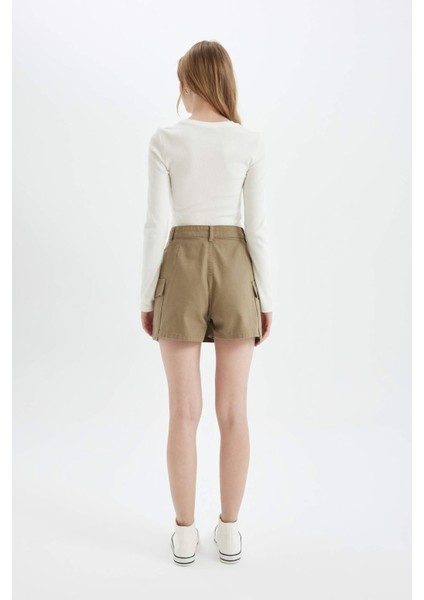 Regular Fit Normal Bel Kargo Cepli Gabardin Şort Etek D4991AX24AU
