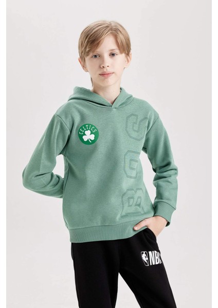 Erkek Çocuk Yeşil NBA Boston Celtics Kapüşonlu Sırt Baskılı Sweatshirt D3124A824AU