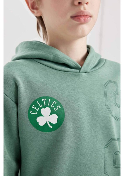 Erkek Çocuk Yeşil NBA Boston Celtics Kapüşonlu Sırt Baskılı Sweatshirt D3124A824AU
