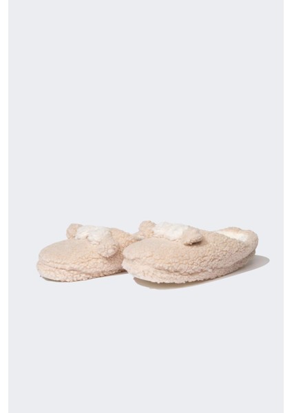 Kadın Fiyonklu Düz Taban Pelüş Ev Terliği