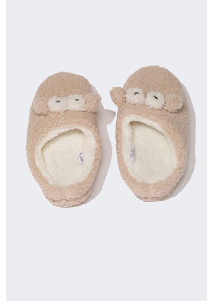 Kadın Fiyonklu Düz Taban Pelüş Ev Terliği