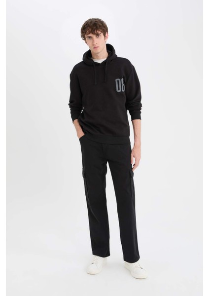 Relax Fit Kapüşonlu Baskılı Kalın Sweatshirt D4716AX24AU
