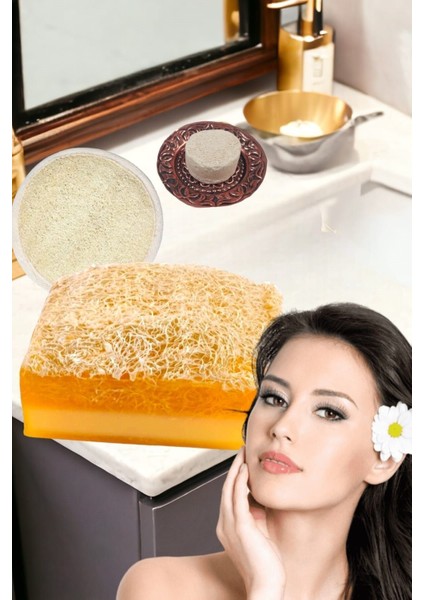 3'lü Set Kabak Lifli Keçi Sütü & Limon Sabun Peeling Sivilce Leke Akne Ruşur Taşı Lifli Yüz Kesesi fiyatları