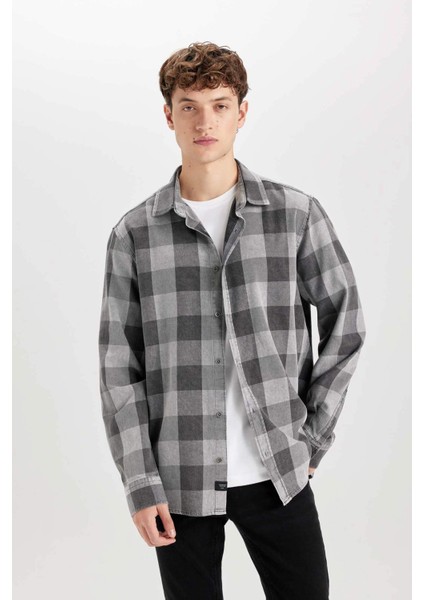 %100 Pamuk Regular Fit Kareli Uzun Kollu Gömlek