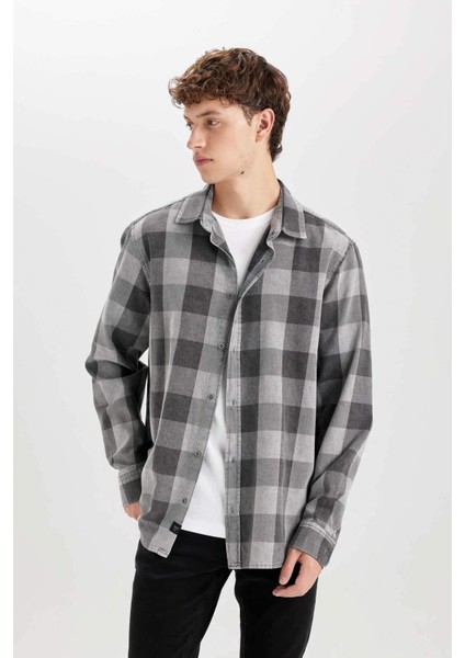 %100 Pamuk Regular Fit Kareli Uzun Kollu Gömlek