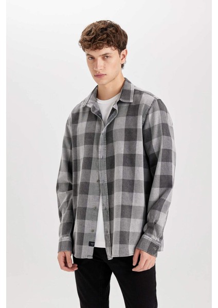 %100 Pamuk Regular Fit Kareli Uzun Kollu Gömlek